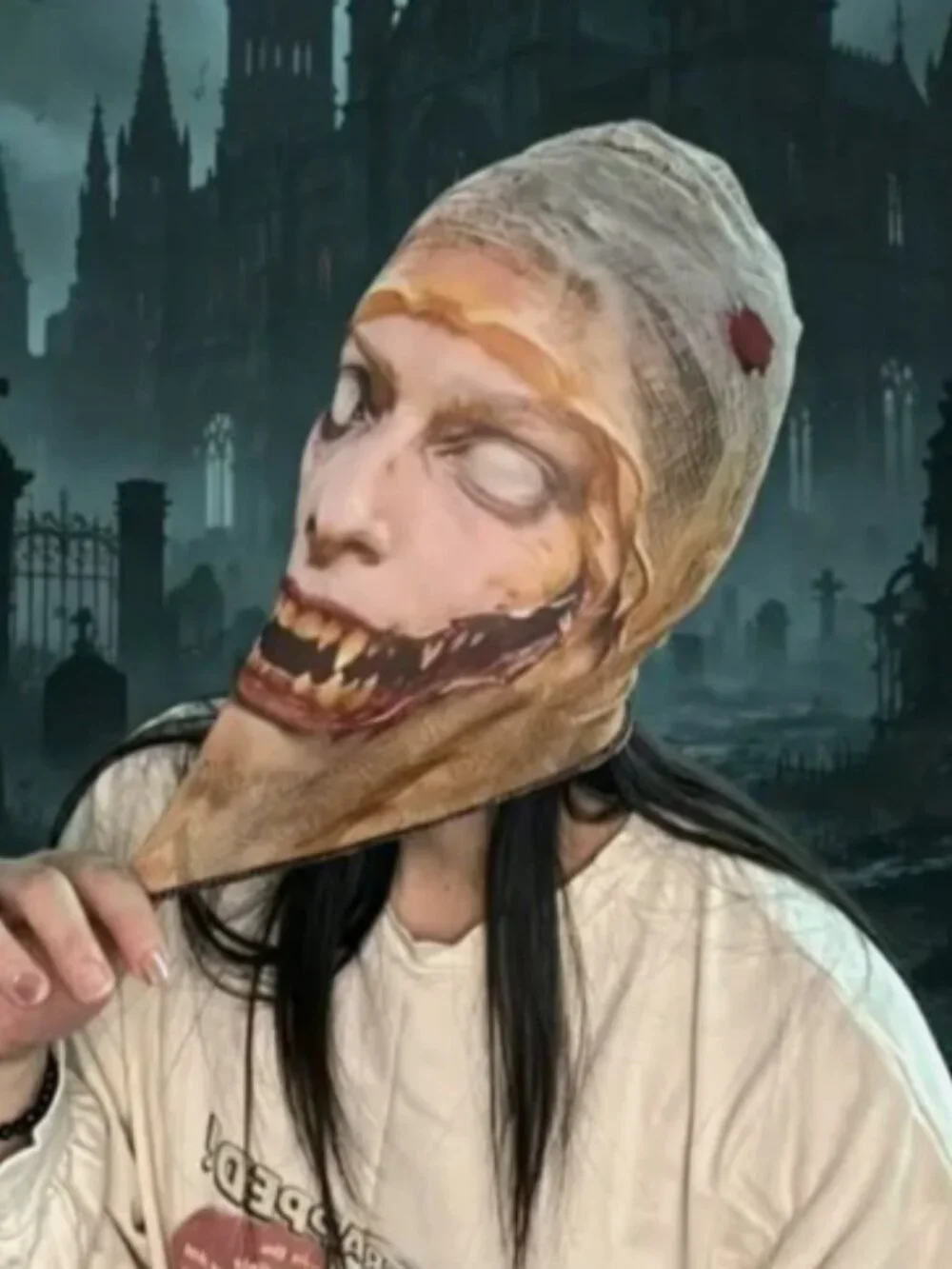 Creepy Bloody Zombie Halloween Sheer Nylon Pull On Over Head Costume Mask NEW